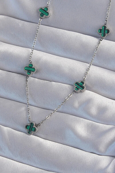 Skygo الحد الأدنى الأخضر 316L قلادة البرسيم الفضية اللون - TJ-BKO8999