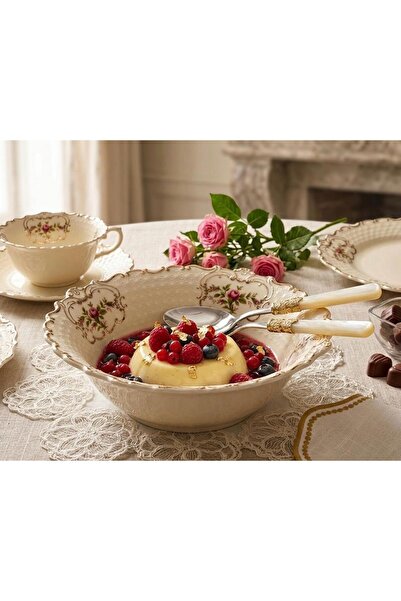 Twinkle Diana Bol Derin Kase Vintage Çiçek Desenli Gold Detaylı