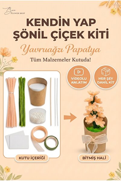 Bee Flower Shop Yavruağzı Papatya Şönil Çiçek Yapım Kiti (Şönil Hobi Seti)