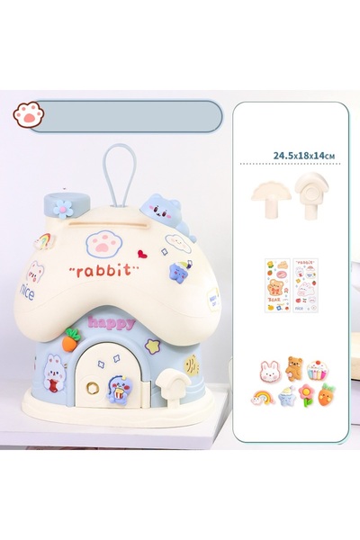 Livava Kedili Ev Kilitli Ve Askılı Kumbara Yapışkanlı, Mavi, 25x18