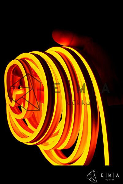 Ema Dükkan 12 Volt 10 Metre Amber Neon Led Işık Prize Takılmaya Hazır Değil N...