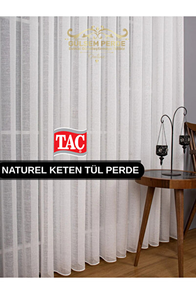 Taç Gulsem Perde Naturel Keten Tül Perde 1/3 Sık Plle - Ekru