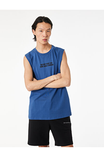 Koton Comfortable Fit Cotton Crew Neck Sleeveless Printed Sports Tank Top
