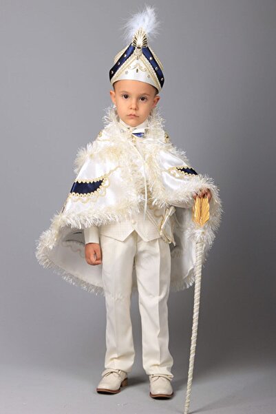 Osmanlı Sünnet Kıyafetleri Erkek Çocuk  Krem Lacivert Pelerin Sünnet Takımı