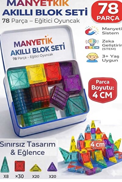 SİNKA Manyetik Yapı Blokları 3D Mıknatıslı 78 Parça 4Cm Blok Çocuk İçin Mini ...