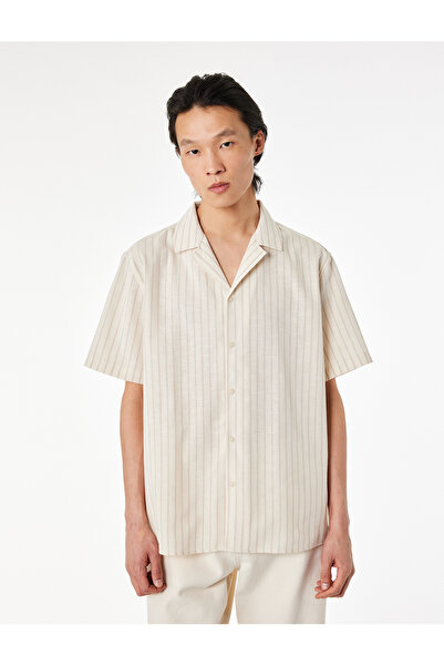 Koton Ριγέ πουκάμισο με κοντό μανίκι από βαμβακερό γιακά