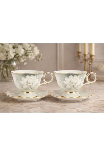 esdekor Lotus 2'li Kahve Fincan Set 90cc Butik Porselen Mutfak Sofra