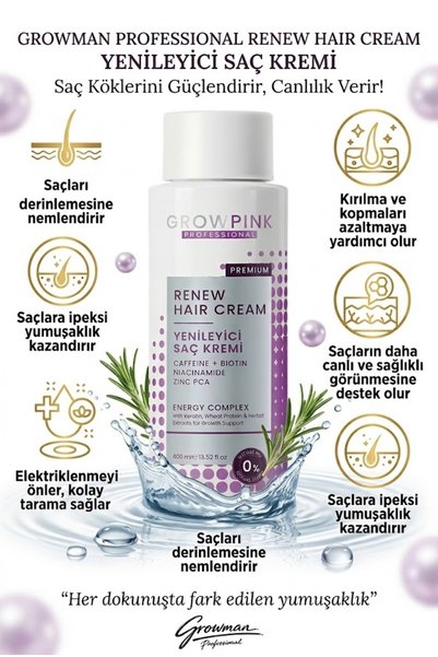 GROWPİNK Women's Renewing Hair Conditioner 400 ml – Moisturizing & Repairing Intensive Care |   Premium Formula