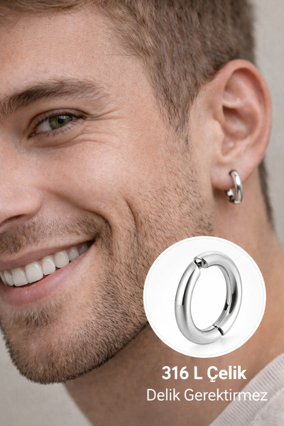Sacce Scarves&Accessories Men's Steel Compression Hoop Earrings Silver Color