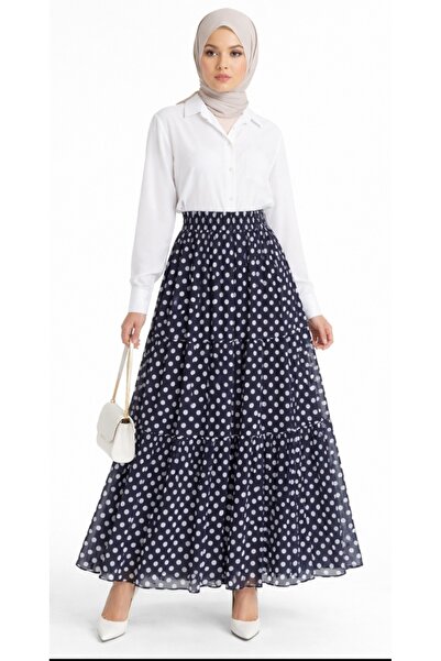 Dagü Design Women's Modest Wear, Layered Ruffled, Elastic Waist, Polka Dot Ch...