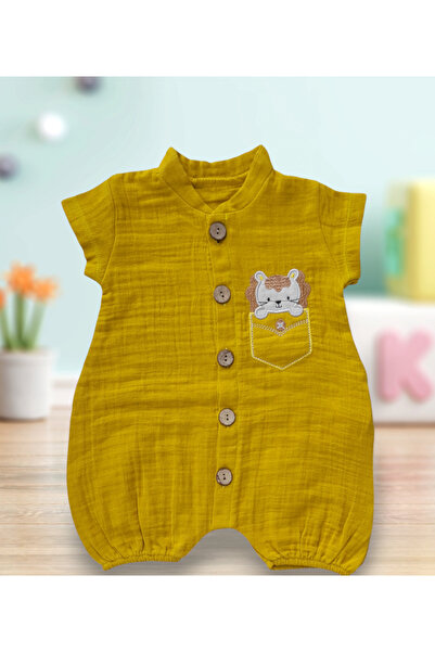 ARI Erkek bebek muslin kısa tulum,isimli ahşap aksesuar set