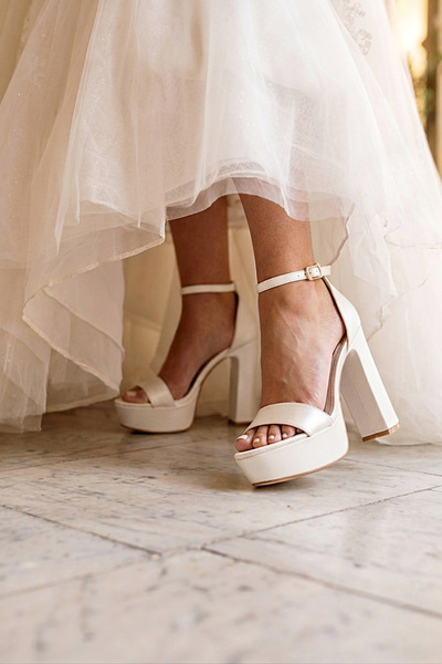 Modavien Pantofi de mireasa cu platforma alb de 13 cm de dama