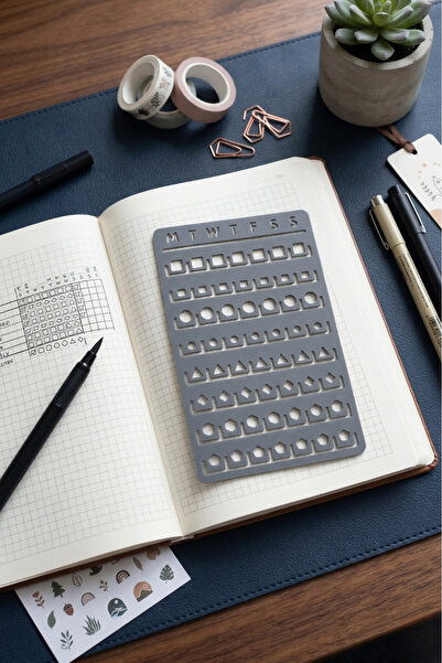 Karmelom Studio Bullet Journal Hafta Planı ve Görevler İçin Şablon Cetvel - A...