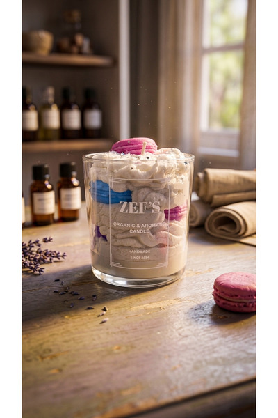 ZEFS CANDLE %100 SOYA WAX MAKARON KREMŞANTİ DOKULU KOKULU BARDAK MUM