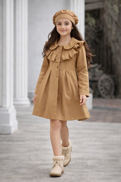 ELAFOR Girl's Ruffled Seasonal Beret Waterproof Trench Coat/Mantle/Jacket/Raincoat (Full Size Recommended)
