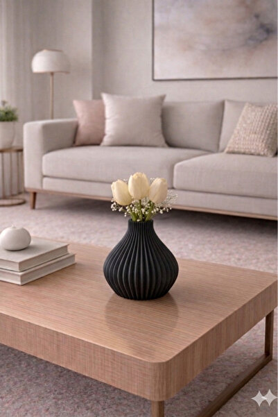 Claraco Modern Gray Decorative Vase – Warm Gray Matte Design with Vertical St...