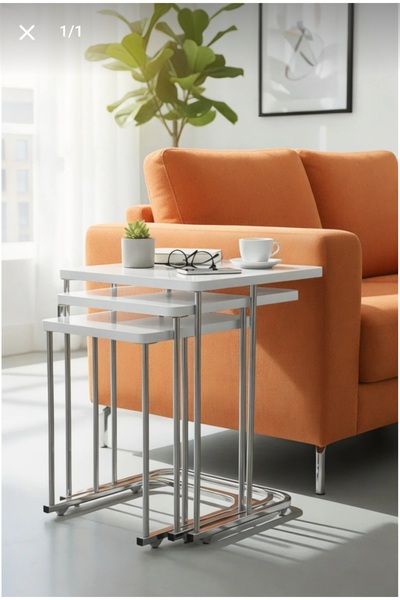 Nokta Sehpa Home 3LÜ TEKERLEKLİ GÜMÜŞ METAL BEYAZ TABLA mdf ZİGON SEHPA ORTA ...