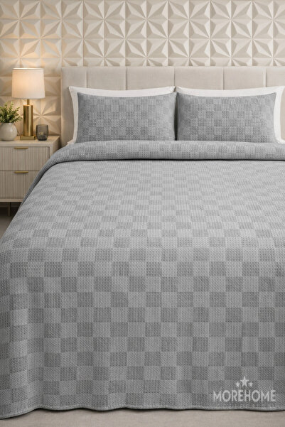 MORE HOME Tek Kişilik % 100 Pamuklu Pike Dama Desenli 175x240 Gri