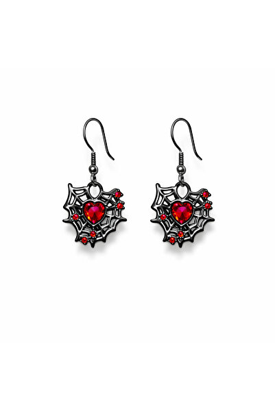 FG KONNİCHİWA Gothic Spider Web Red Stone Women's Earrings – Vintage Punk Style