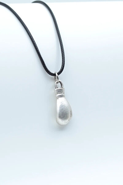 ıdr Boks Eldiveni Kolye Gümüş Kaplama Deri İp Kolye