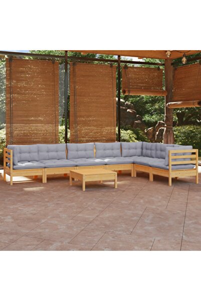 Concept Set mobilier grădină cu perne, 8 piese, gri, lemn masiv pin