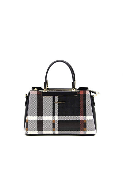 Silver Polo Black - Black Plaid Women's Handbag Sp913
