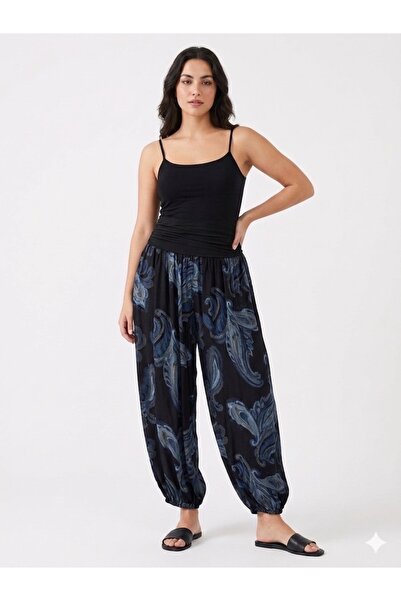 della moor Women's Black Italian Ethnic Patterned Shawl Patterned Shalwar Tro...