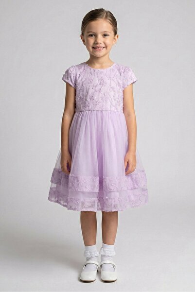 Willow & Whistle Kids Girl Textured Partywear Dress, Purple