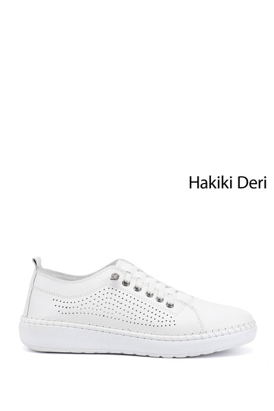 GÖNDERİ(R) Women's White Lace-Up Genuine Leather Comfort Shoes