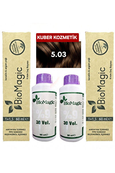 BIOMAGIC 5.03 Fındık Kabuğu Organik İçerikli Amonyaksız Kalıcı Saç Boyası 2 B...