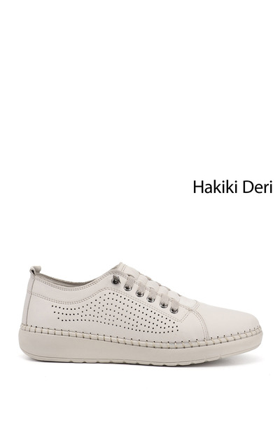 GÖNDERİ(R) Women's Beige Lace-Up Genuine Leather Comfort Shoes