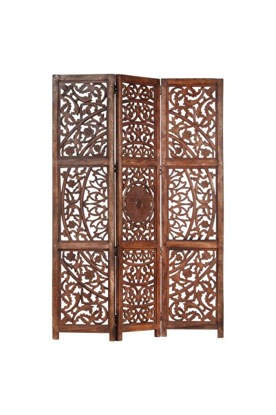 Concept Paravan cameră sculptat manual 3 panouri maro 120x165 cm mango