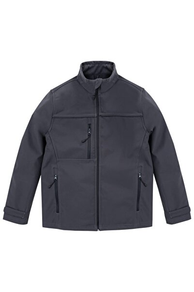 İŞMONT Unisex Gray Full Zip Fleece Softshell Jacket Regular Pockets Polo Coll...