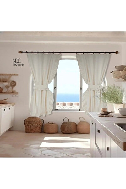 NDC HOME Vintage κουρτίνα φόντου - Διπλό φύλλο, Βαμβακερό λινό κάθετο, βολάν