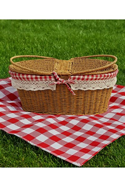 Kosova Beyaz Rattan Hasır - Oval Piknik Sepeti 39cm