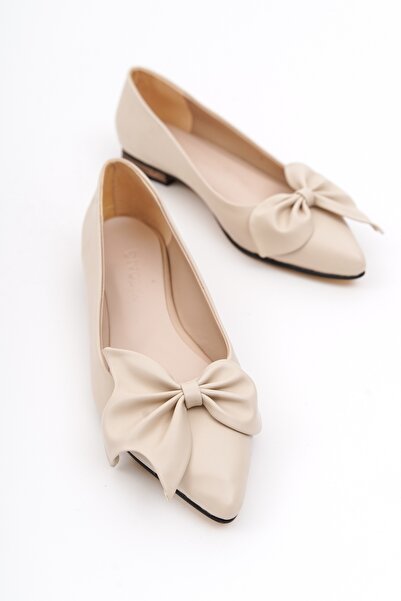 DİVOLYA Tocuri joase cu fundă bej Amara (1,5 cm) cu vârf ascuțit Daily balerini