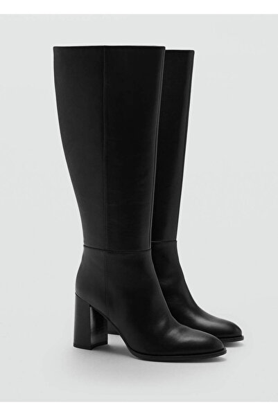 MANGO Woman Cizme din piele cu toc bloc