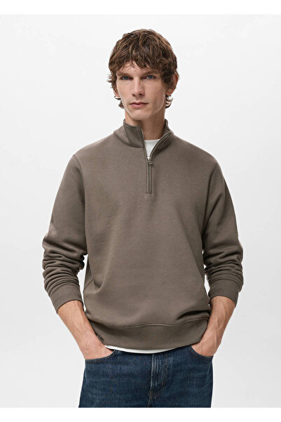 MANGO Man Fermuarlı regular kesim pamuklu sweatshirt