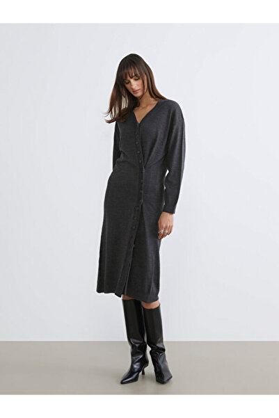 LC Waikiki V-Neck Gathered Knitwear Dress