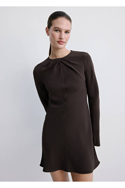 MANGO Woman Drape yaka uzun kollu elbise
