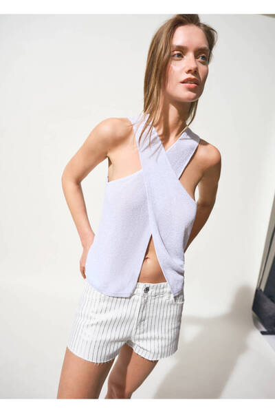 Mango Teen Çizgili denim şort