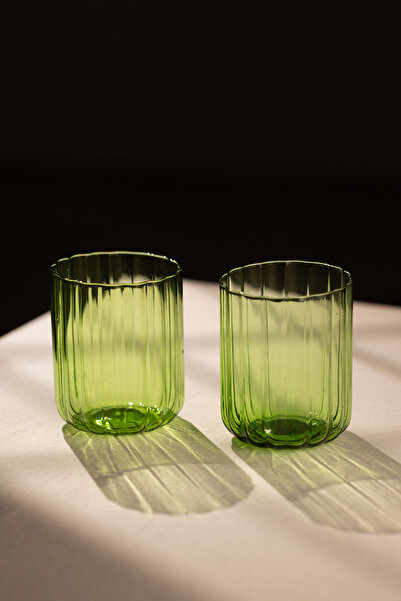 Rakle Flower Handmade Self-Colored Set of 2 Water Glasses Green 450 Cc
