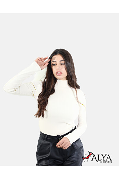 ALYA UNDERWEAR Camisole Full Neck Body Sweatshirt, Ribbed Fabric, Lycra, Ecru