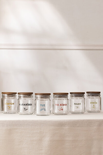 Rakle Luna Ahşap Kapaklı 6'lı Baharatlık Seti 210 cc