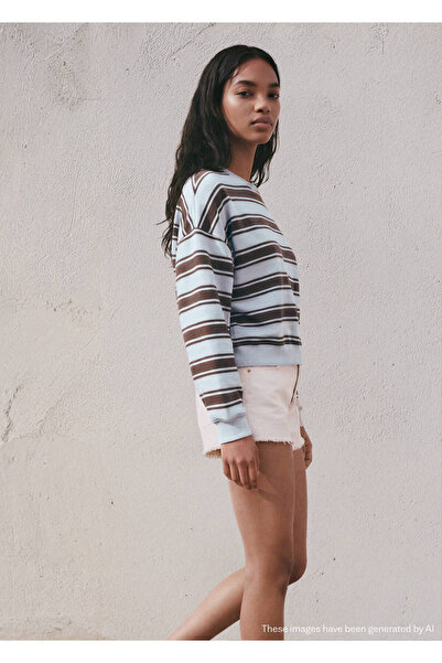 Mango Teen İki renk çizgili sweatshirt