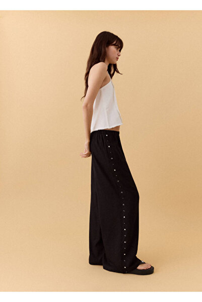 Mango Teen Düz kesim keten pantolon