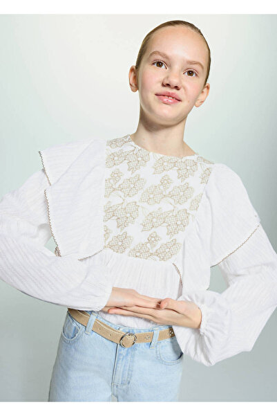 MANGO Kids Çiçek işlemeli pamuklu bluz