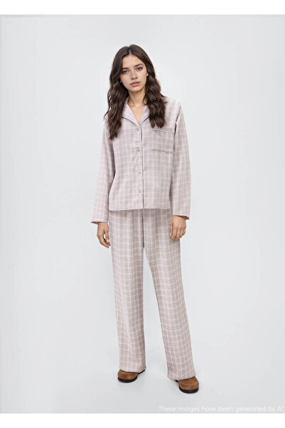 Mango Teen İki parçalı uzun kareli pijama
