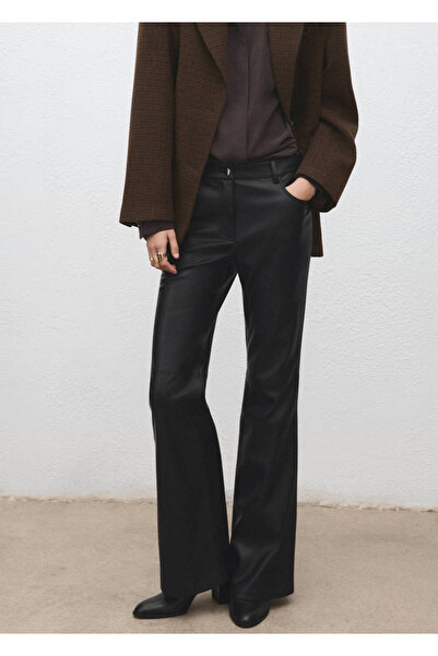 MANGO Woman Leather Look Flare Pants