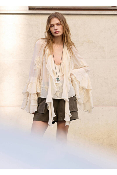 MANGO Woman Volanlı bağ detaylı yakalı bluz